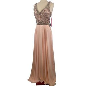 New Glow Brand Pink Dress Hand Beaded Crystal Bodice Formal Gown Evening Size 6